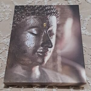 Buddha Canvas Wall Art in Silver and Brown